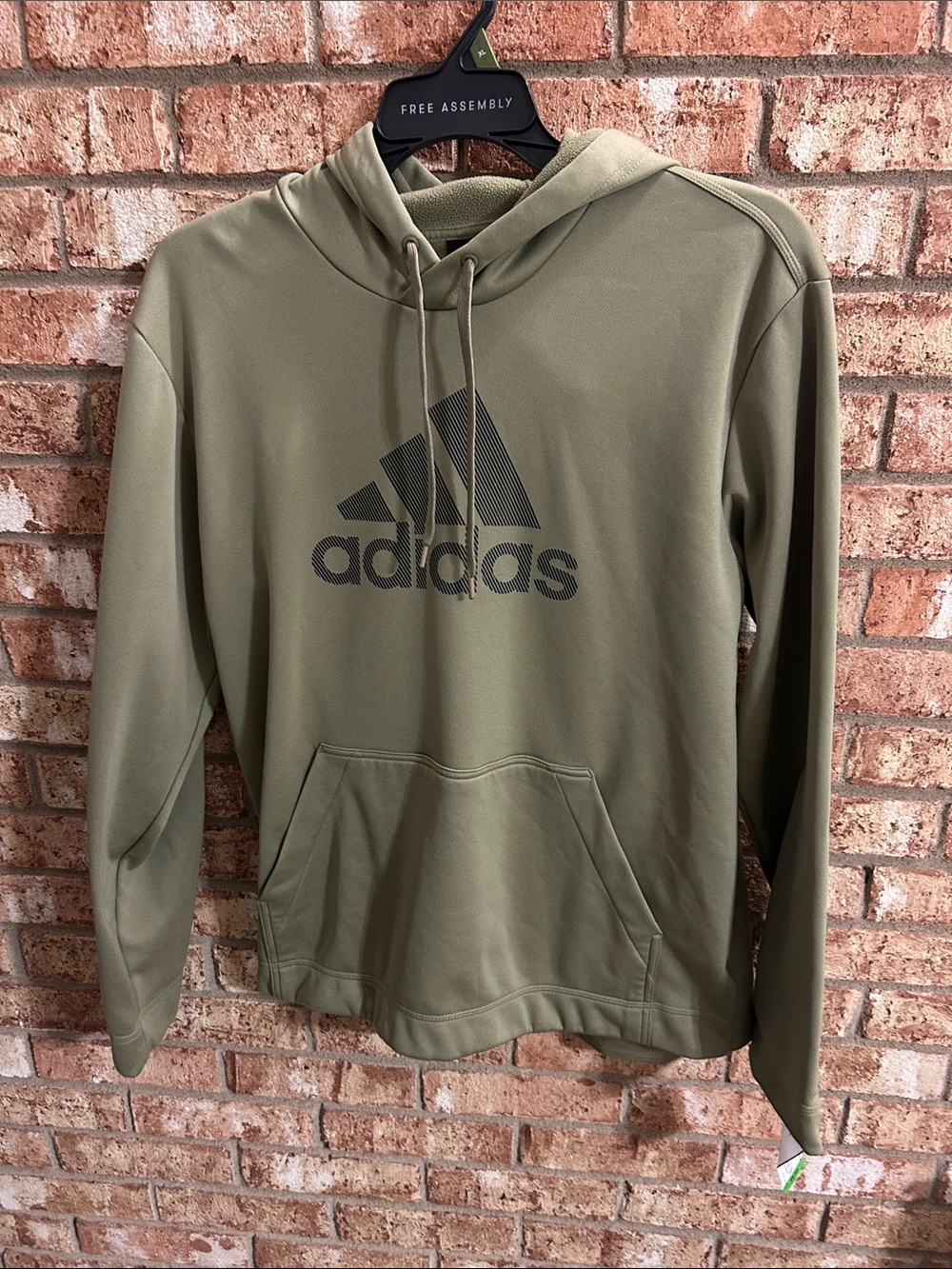 Men’s Large adidas Olive Pullover Hoodie with Black Logo